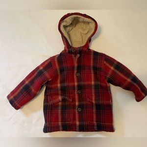 Vintage Gap Wool Blend Toddler 4 Full Zip Plaid Jacket Sherpa Lining Hooded